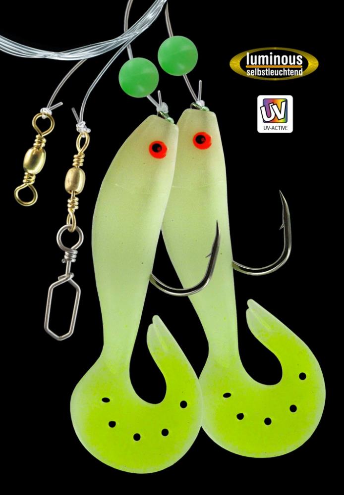 DEGA Pilk-Cod Rig with Rubber Fish - Glow