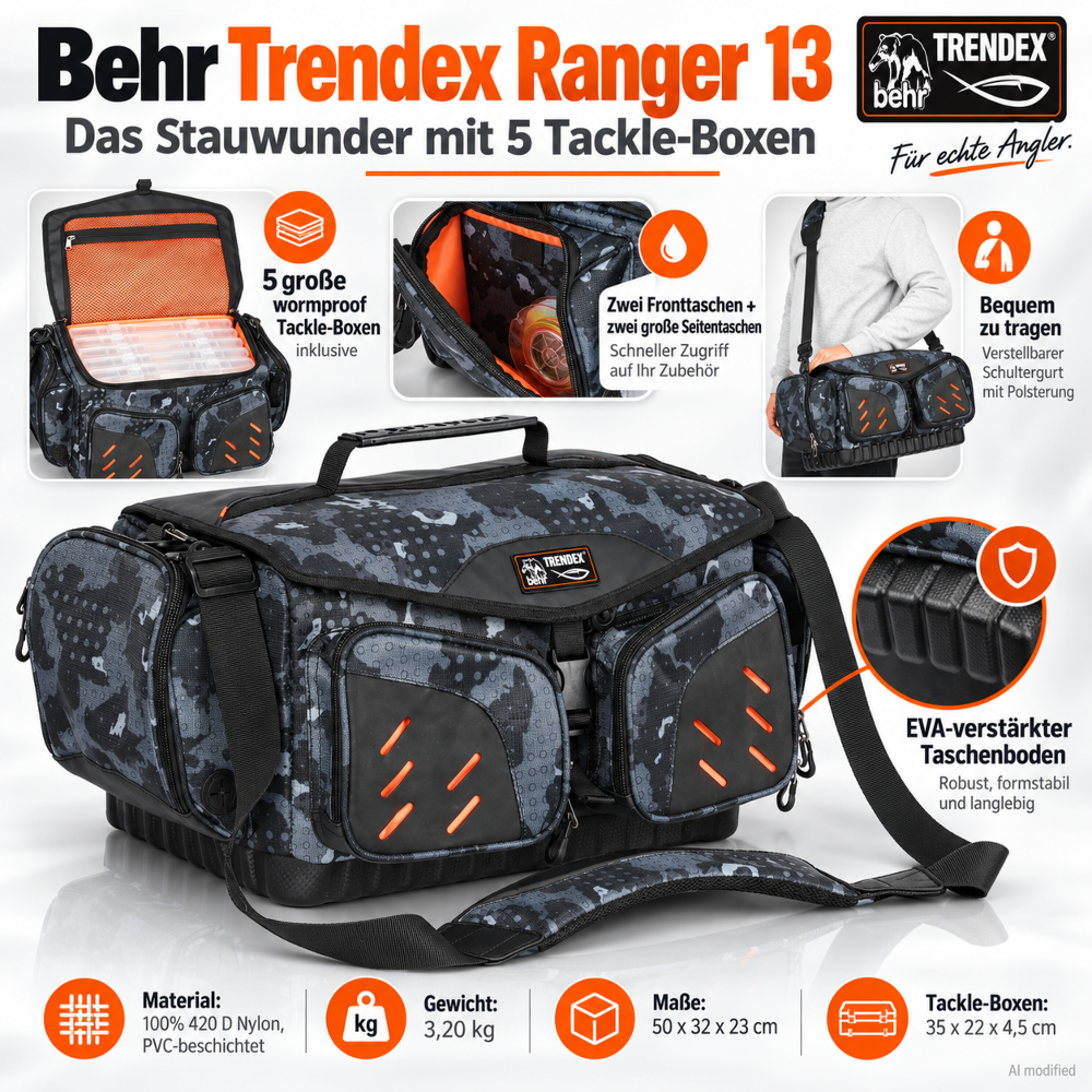 Behr Ranger 13 Fishing Bag with 5 Tackle Boxes