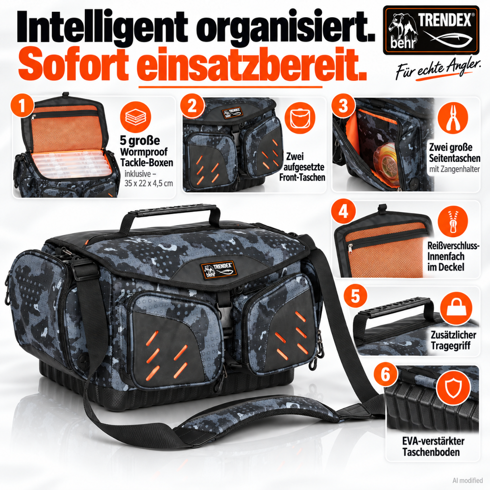 Behr Ranger 13 Fishing Bag with 5 Tackle Boxes