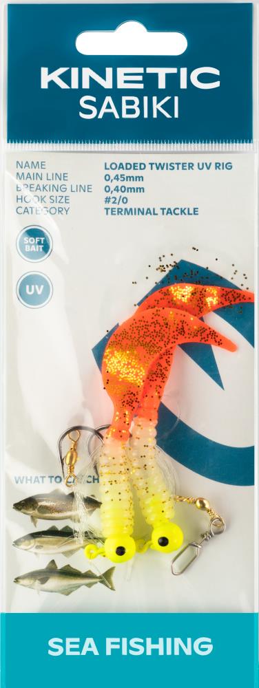 Kinetic Sabiki Loaded Twister UV 2/0 - Vorfach - Glow/Orange Glitter