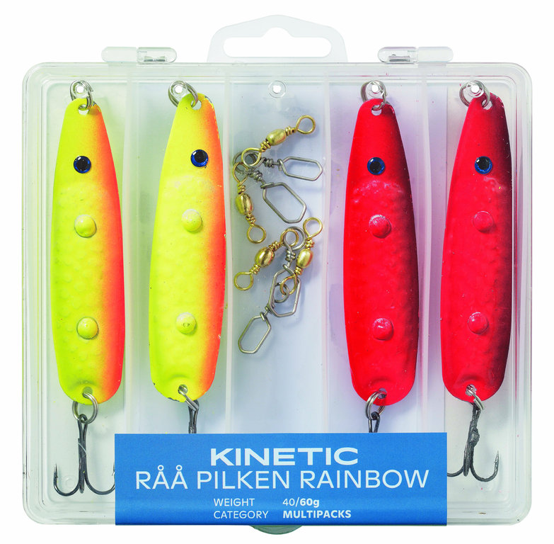 Kinetic Råå Pilken - Pilker-Set 4 St. - 40/60g-Rainbow - Yellow/Orange + Red/Black