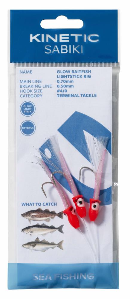 Kinetic Sabiki Glow Baitfish Lightstick Rig Pink/Red