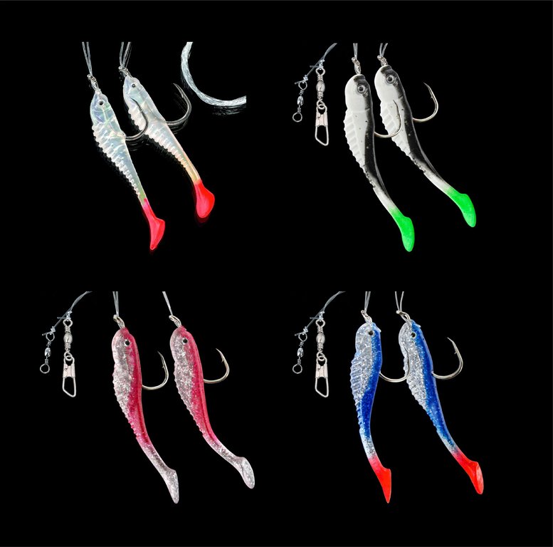 DEGA - 2er Gummifisch-Vorfach mit Reflexfolie