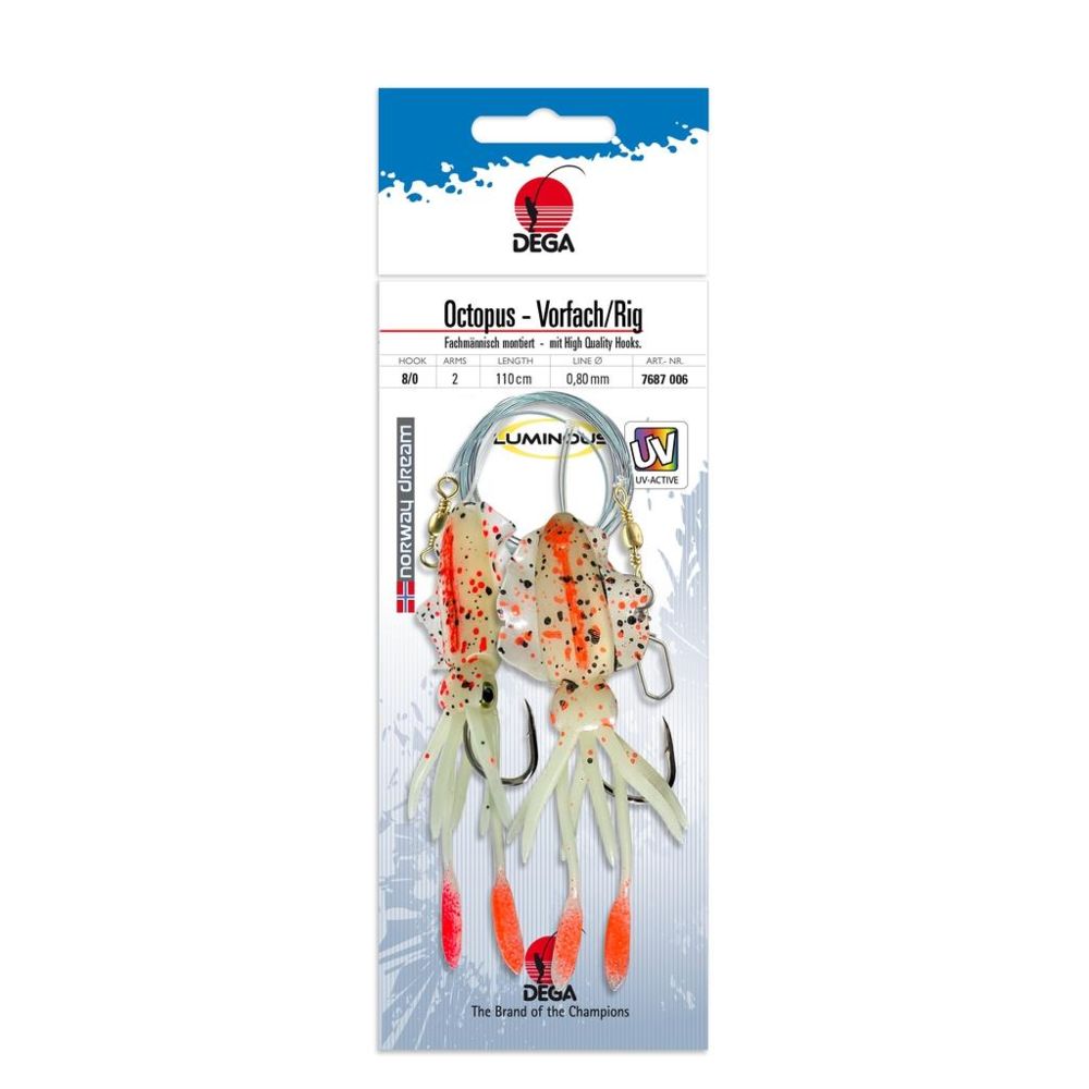 DEGA Octopus Rig with 2 hooks - Luminous