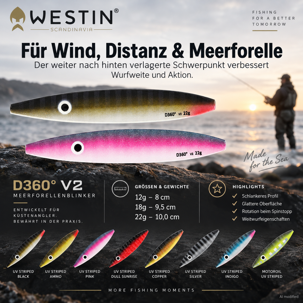 Westin D360° V2 Seatrout Spoon 12g - UV Striped Ammo
