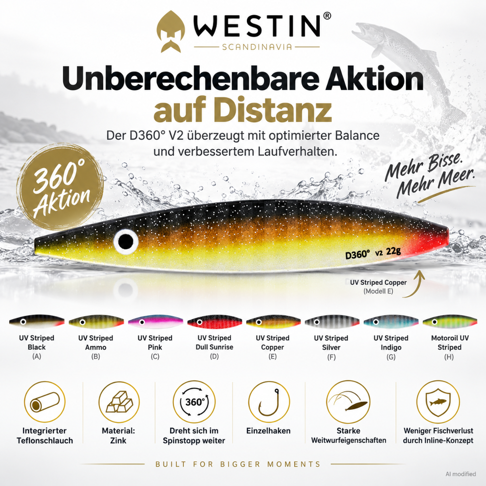 Westin D360° V2 Seatrout Spoon 12g - UV Striped Ammo