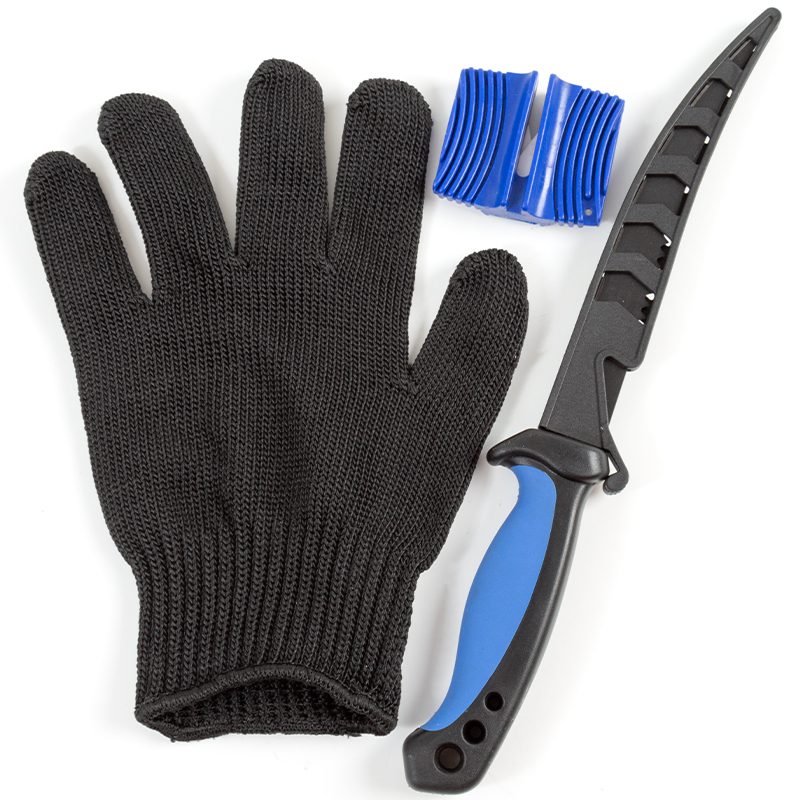 Filet knife 15cm set w knife sharpener and glove