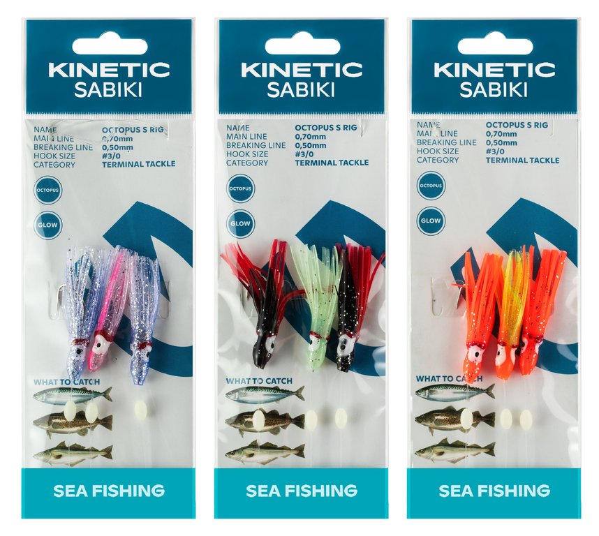 Kinetic Sabiki Octopus Rig Small - Vorfach-Glow/Red/Black